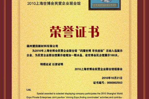 水无忧荣誉入选2010年上海世博会